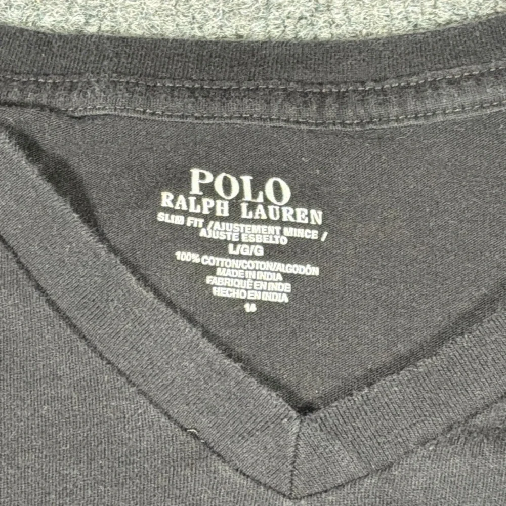 Polo Ralph Lauren T Shirt Slim Fit‎ Mens Large Black Red Logo Pony V Neck